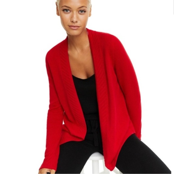 Charter Club 100% Cashmere Luxury Open Front Cardigan Calypso Red NWT SZ S - Picture 1 of 12